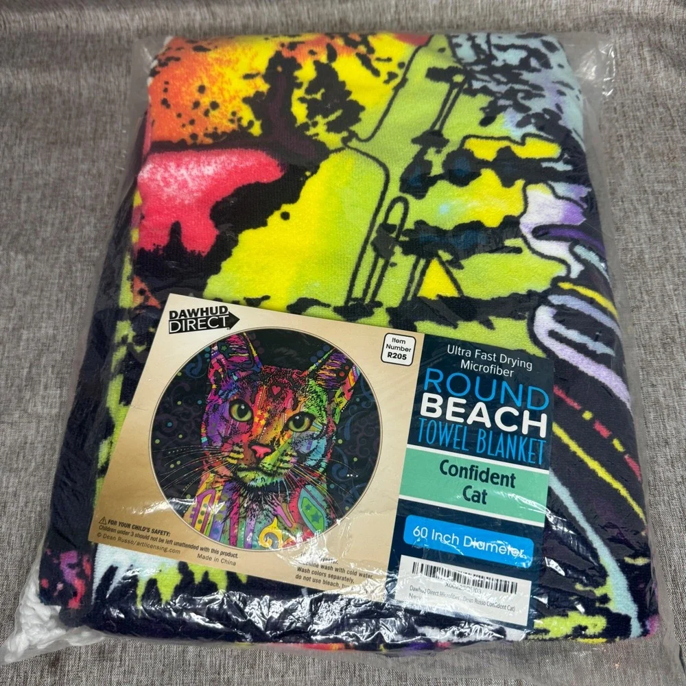 Dawhud Direct Dean Russo Confident Cat Round Beach Towel Blanket 60
